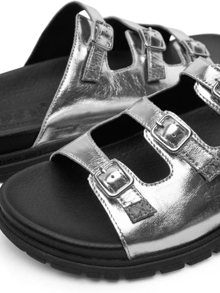 Shoe The Bear Ellen Metallic Sandals Black & Silver
