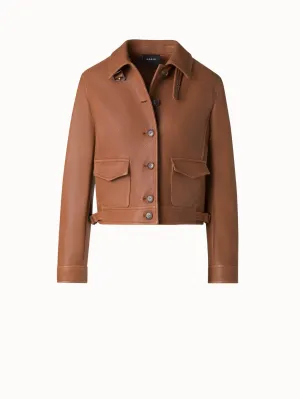 Short Bomber Leather Jacket Akris