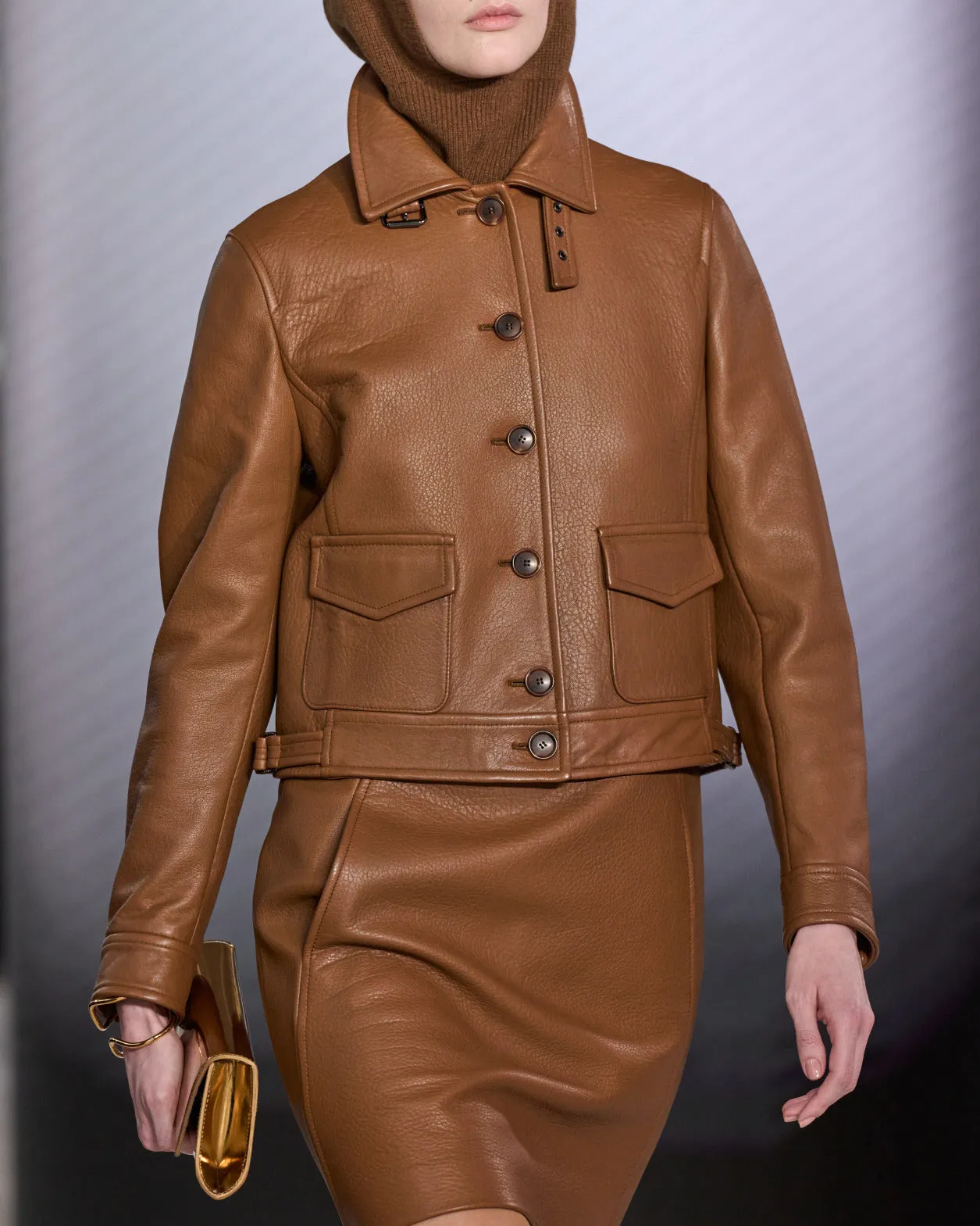 Short Bomber Leather Jacket Akris