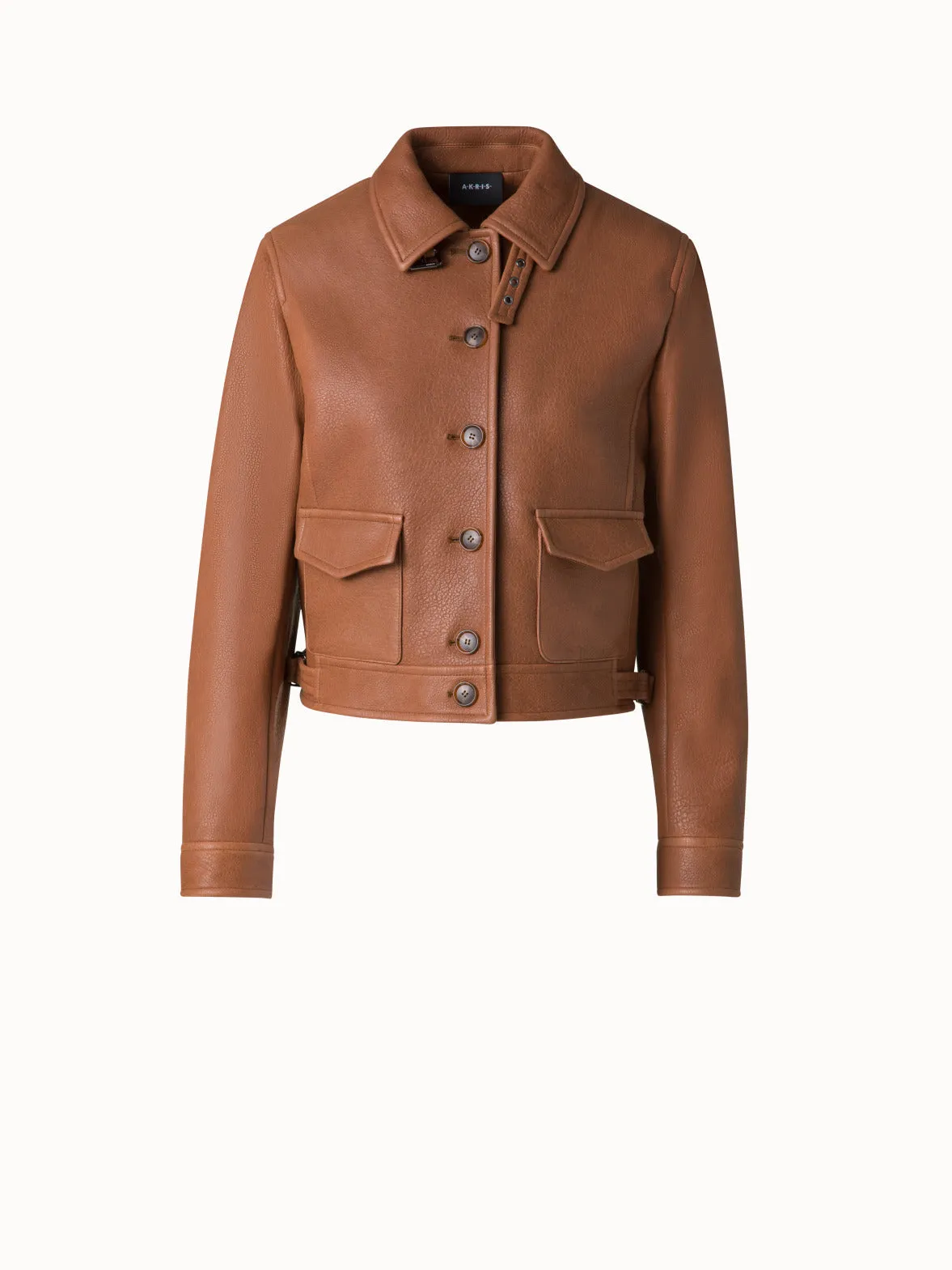 Short Bomber Leather Jacket Akris