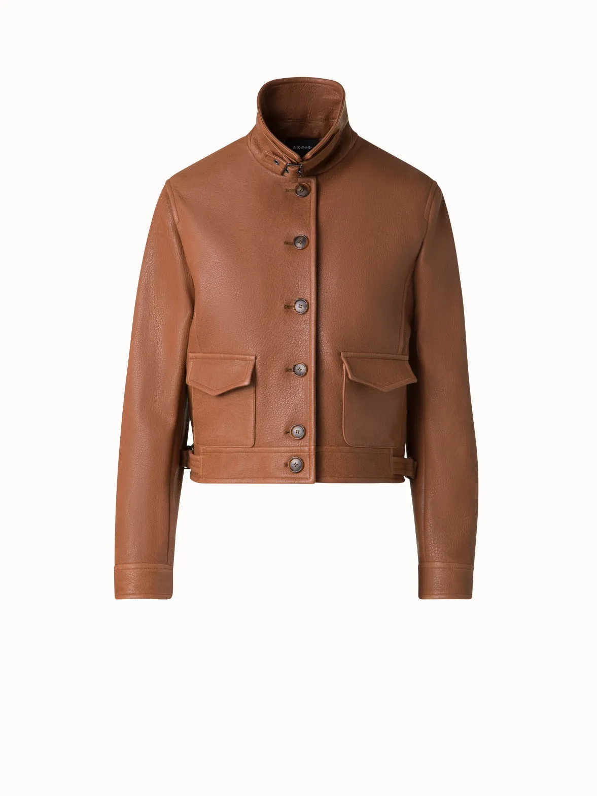 Short Bomber Leather Jacket Akris