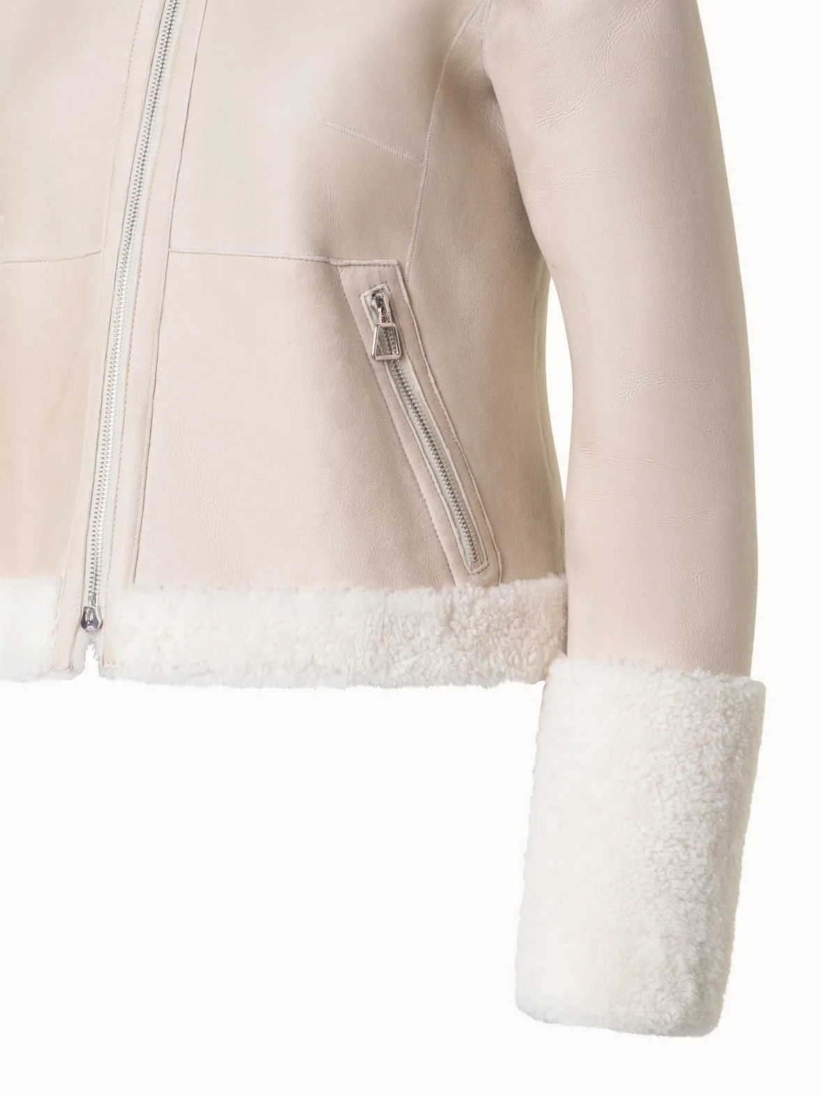 Short Double Faced Shearling Leather Jacket Akris