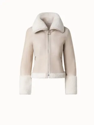 Short Double Faced Shearling Leather Jacket Akris