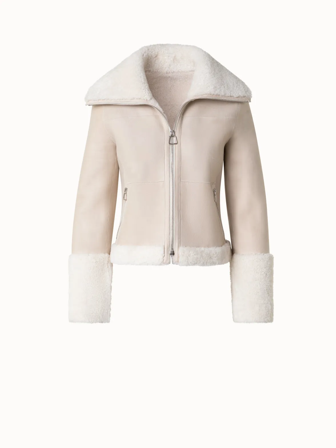 Short Double Faced Shearling Leather Jacket Akris