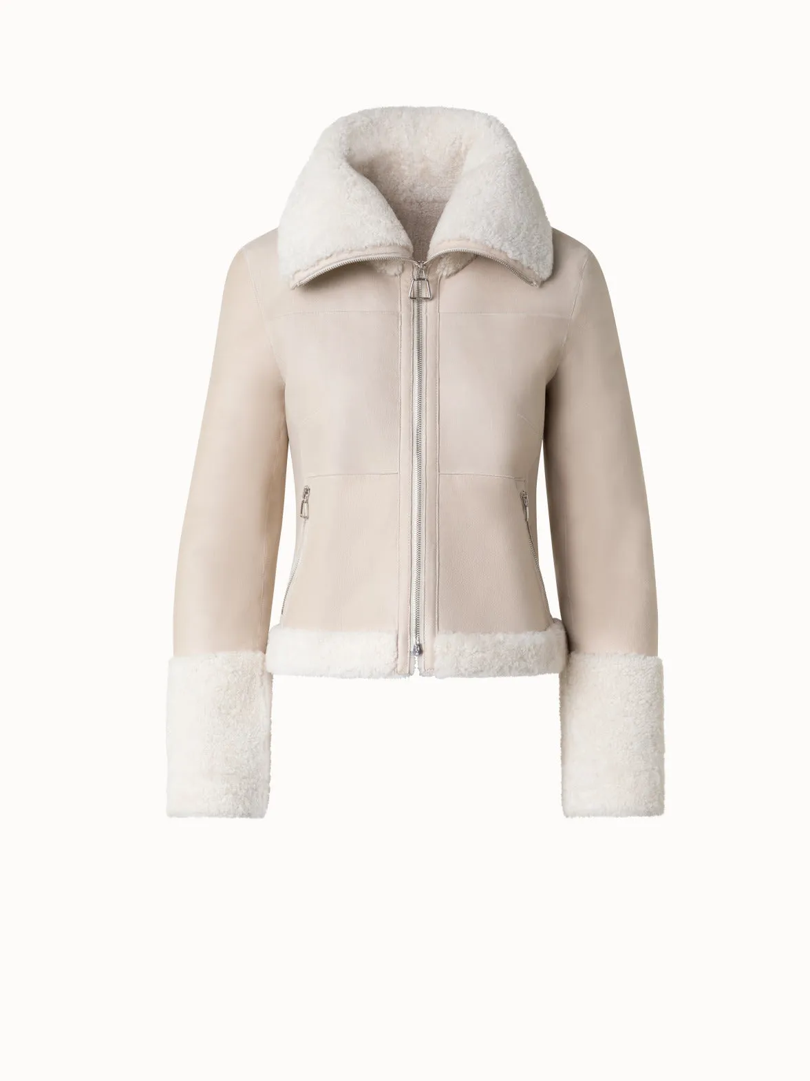 Short Double Faced Shearling Leather Jacket Akris