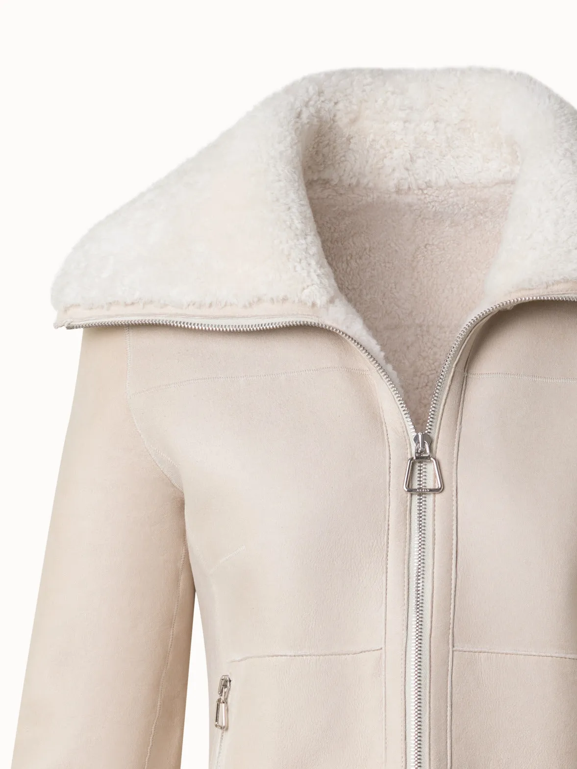 Short Double Faced Shearling Leather Jacket Akris