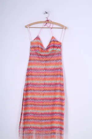 Sisters Point Womens S/M Midi Dress Mesh Colorful Summer Beach Halter Neck