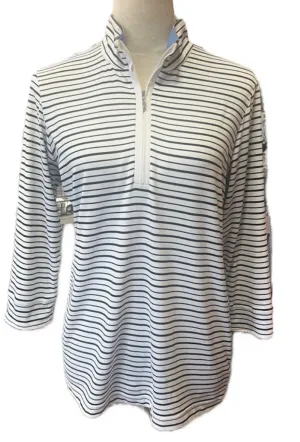 Sport Haley Black & White Striped 3/4 Sleeve Golf Top Size M