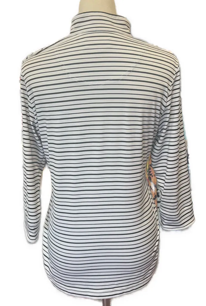Sport Haley Black & White Striped 3/4 Sleeve Golf Top Size M