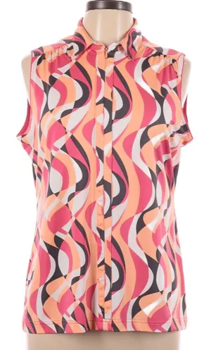 Sport Haley Sleeveless Pink, Peach & White Print Golf Top Size L. MSP$79