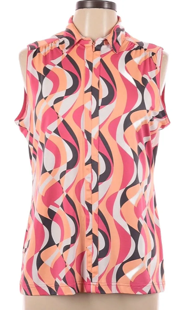 Sport Haley Sleeveless Pink, Peach & White Print Golf Top Size L. MSP$79