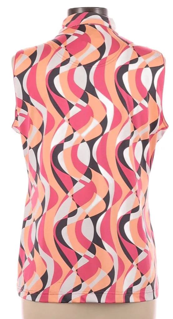 Sport Haley Sleeveless Pink, Peach & White Print Golf Top Size L. MSP$79