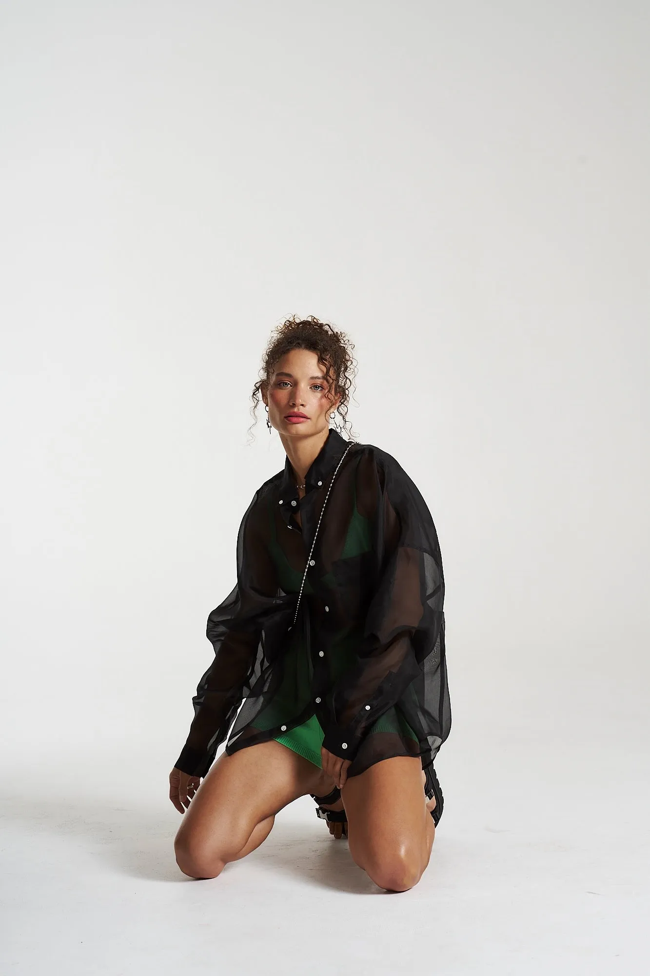 SUMMI SUMMI Womens Silk Organza Mercurio Shirt - Midnight Black