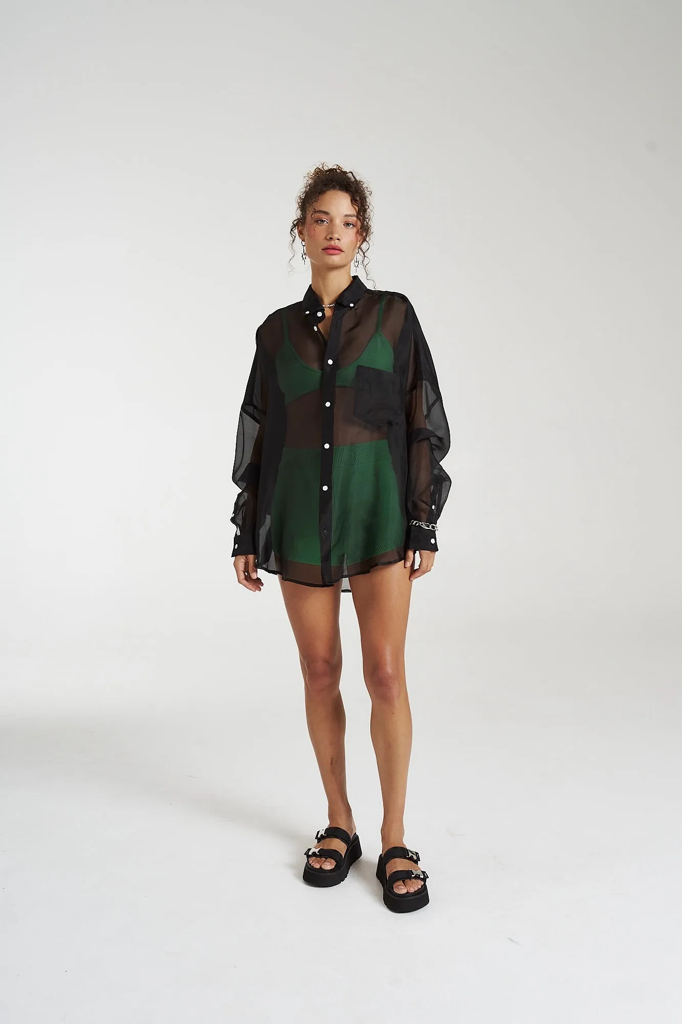 SUMMI SUMMI Womens Silk Organza Mercurio Shirt - Midnight Black