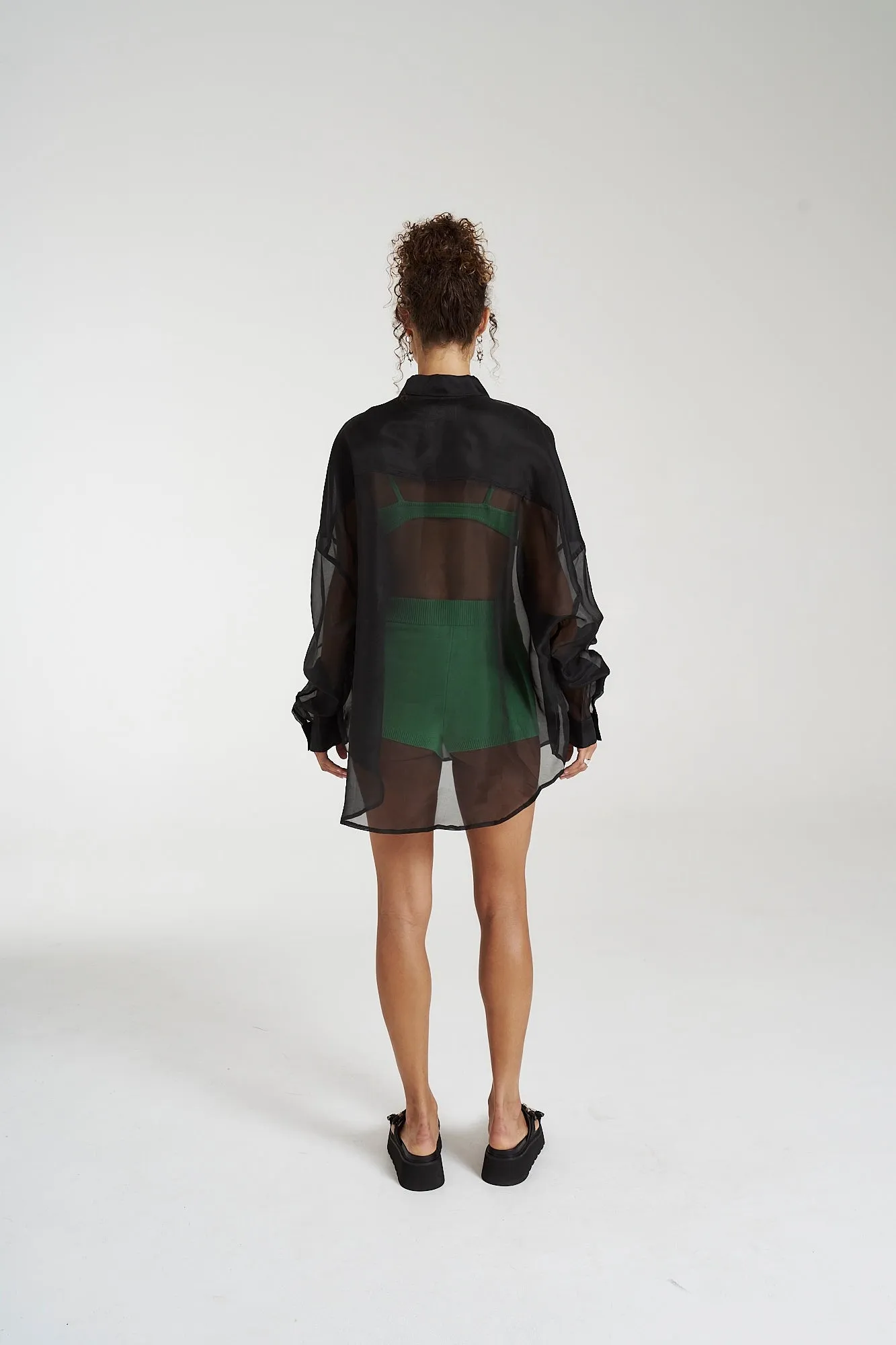 SUMMI SUMMI Womens Silk Organza Mercurio Shirt - Midnight Black