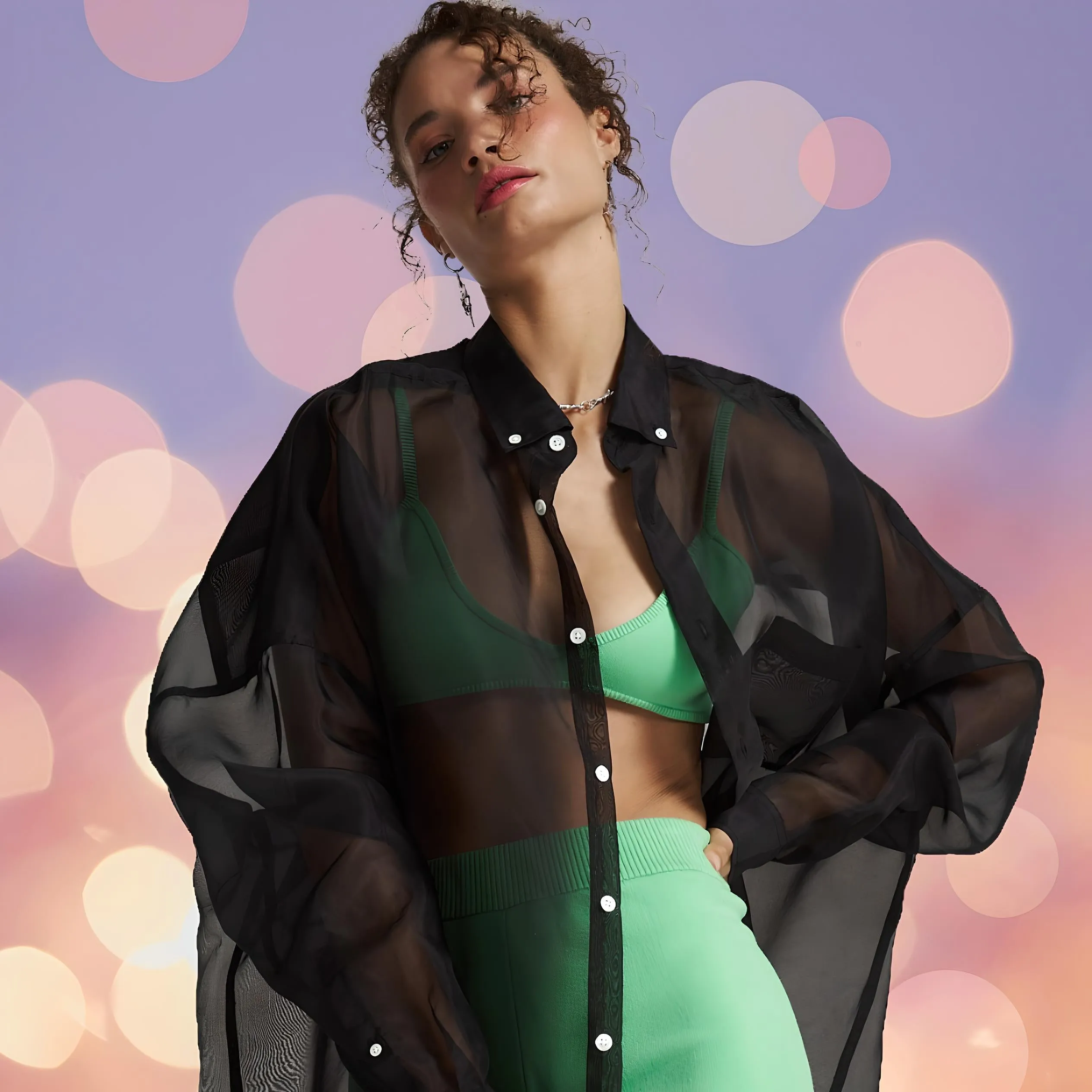 SUMMI SUMMI Womens Silk Organza Mercurio Shirt - Midnight Black