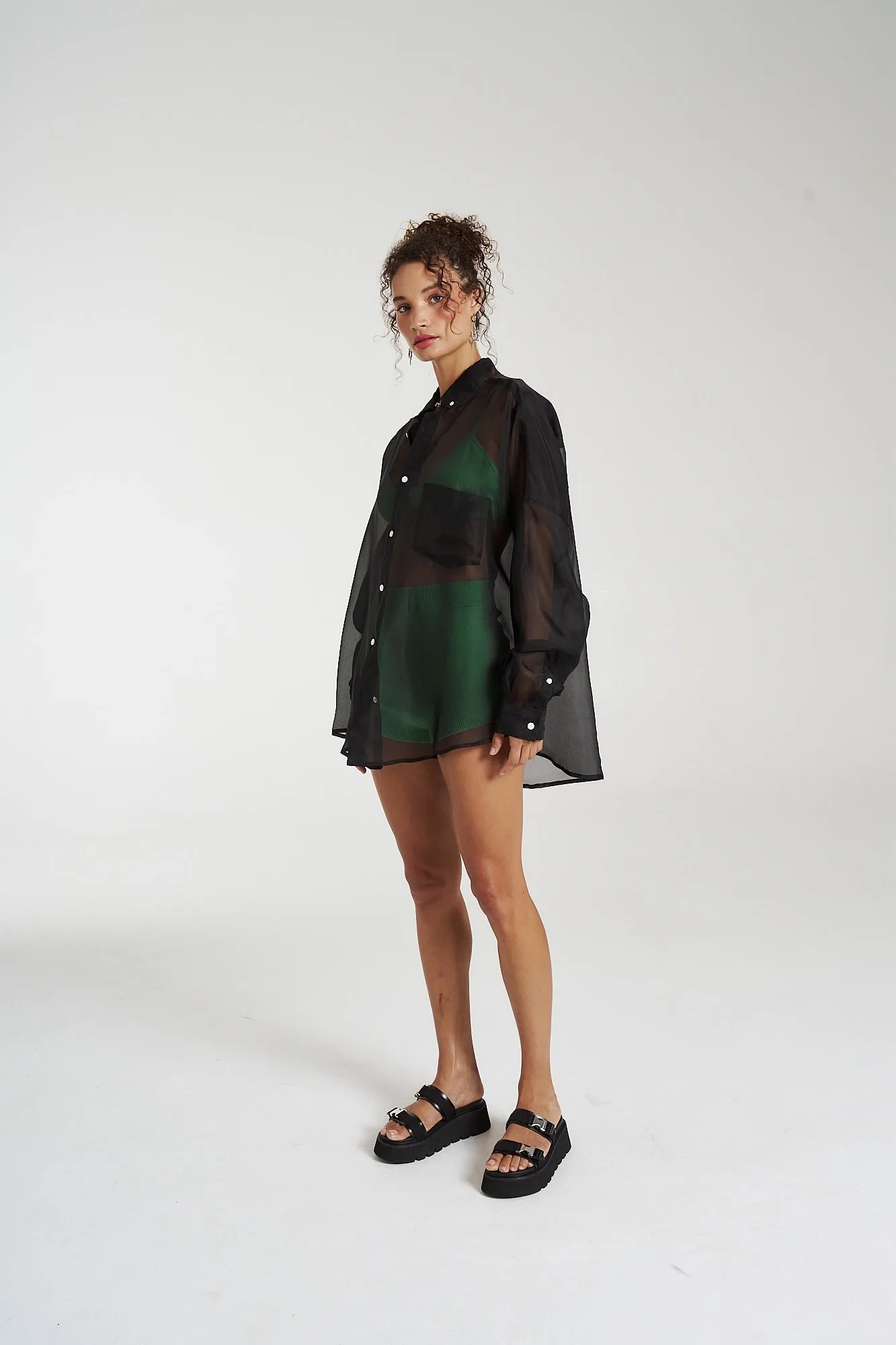 SUMMI SUMMI Womens Silk Organza Mercurio Shirt - Midnight Black