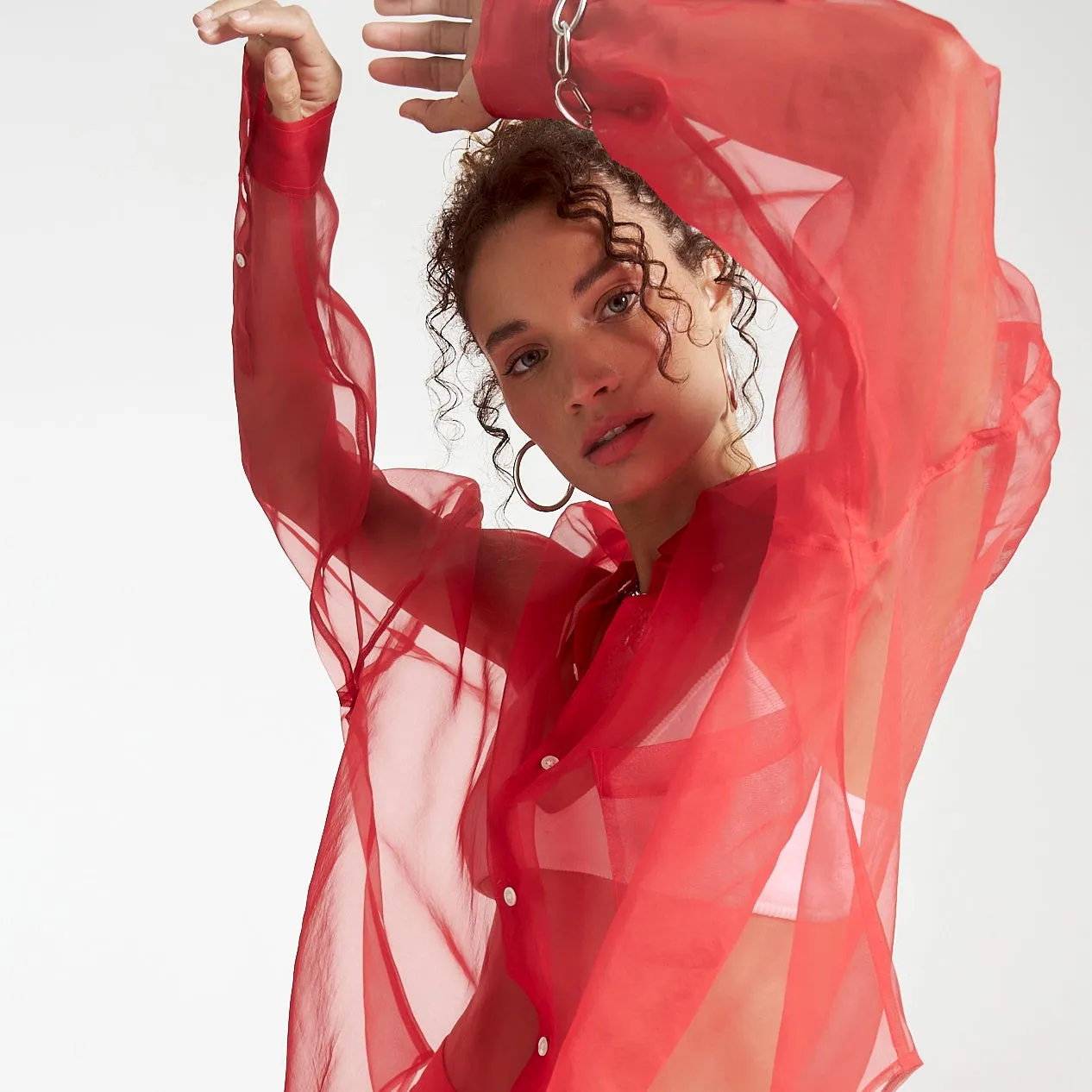 SUMMI SUMMI Womens Silk Organza Mercurio Shirt - Scarlet