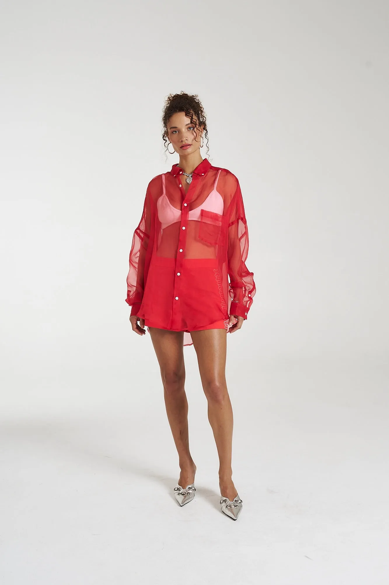 SUMMI SUMMI Womens Silk Organza Mercurio Shirt - Scarlet