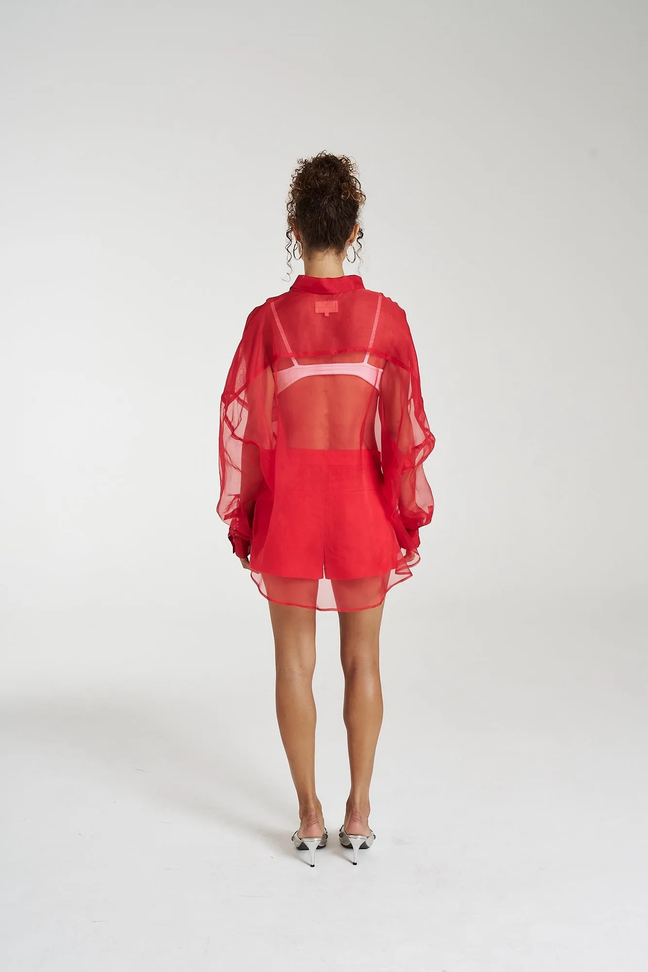 SUMMI SUMMI Womens Silk Organza Mercurio Shirt - Scarlet