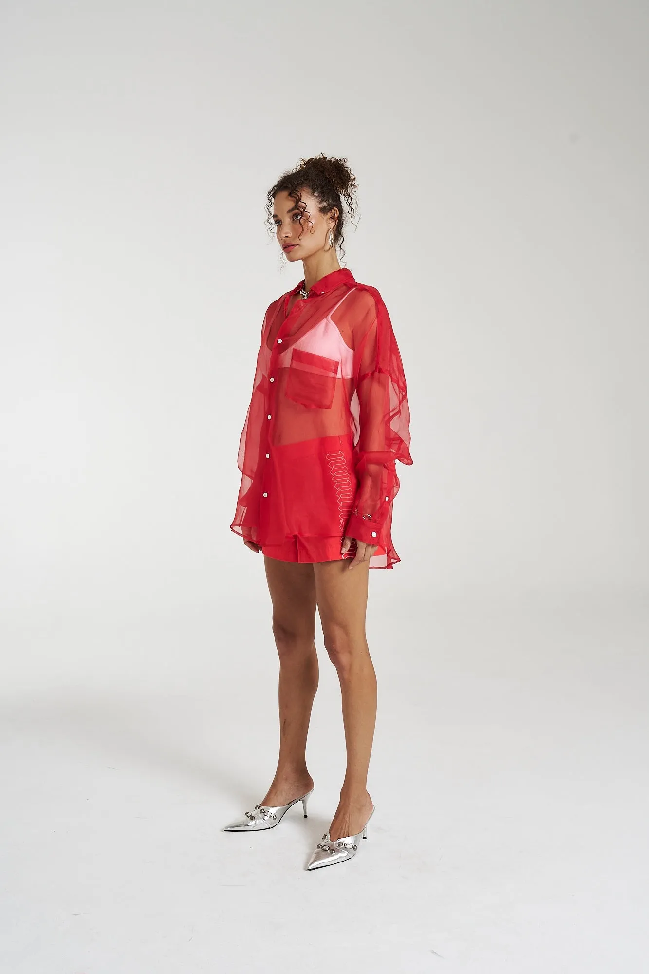 SUMMI SUMMI Womens Silk Organza Mercurio Shirt - Scarlet