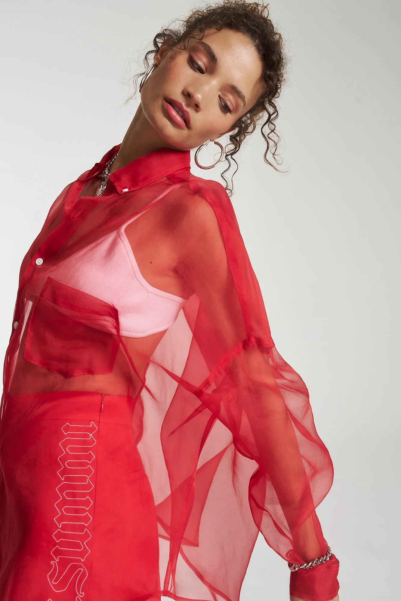 SUMMI SUMMI Womens Silk Organza Mercurio Shirt - Scarlet