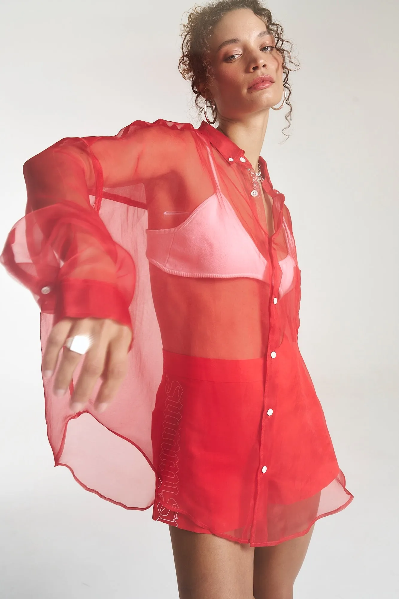 SUMMI SUMMI Womens Silk Organza Mercurio Shirt - Scarlet