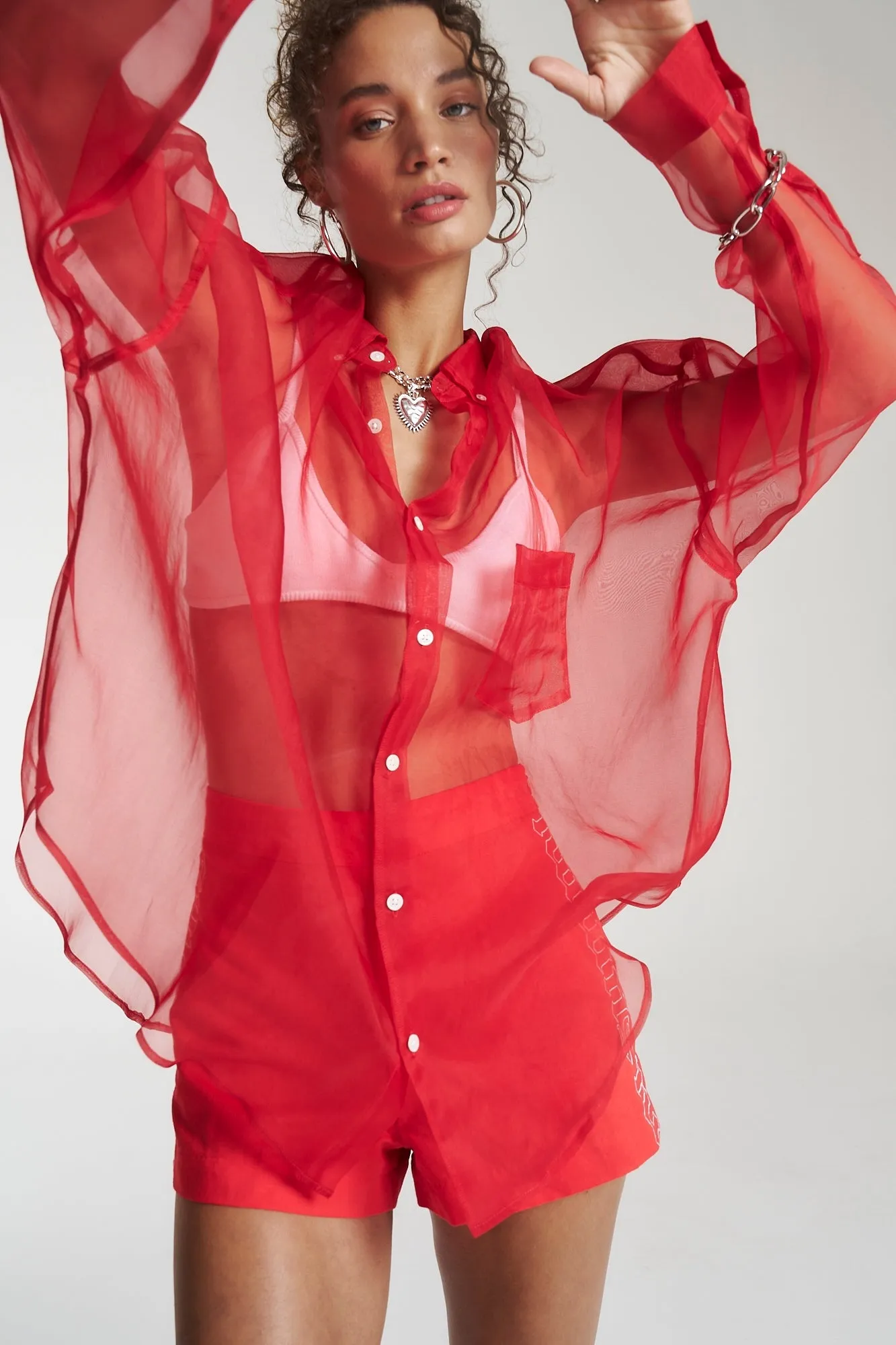 SUMMI SUMMI Womens Silk Organza Mercurio Shirt - Scarlet