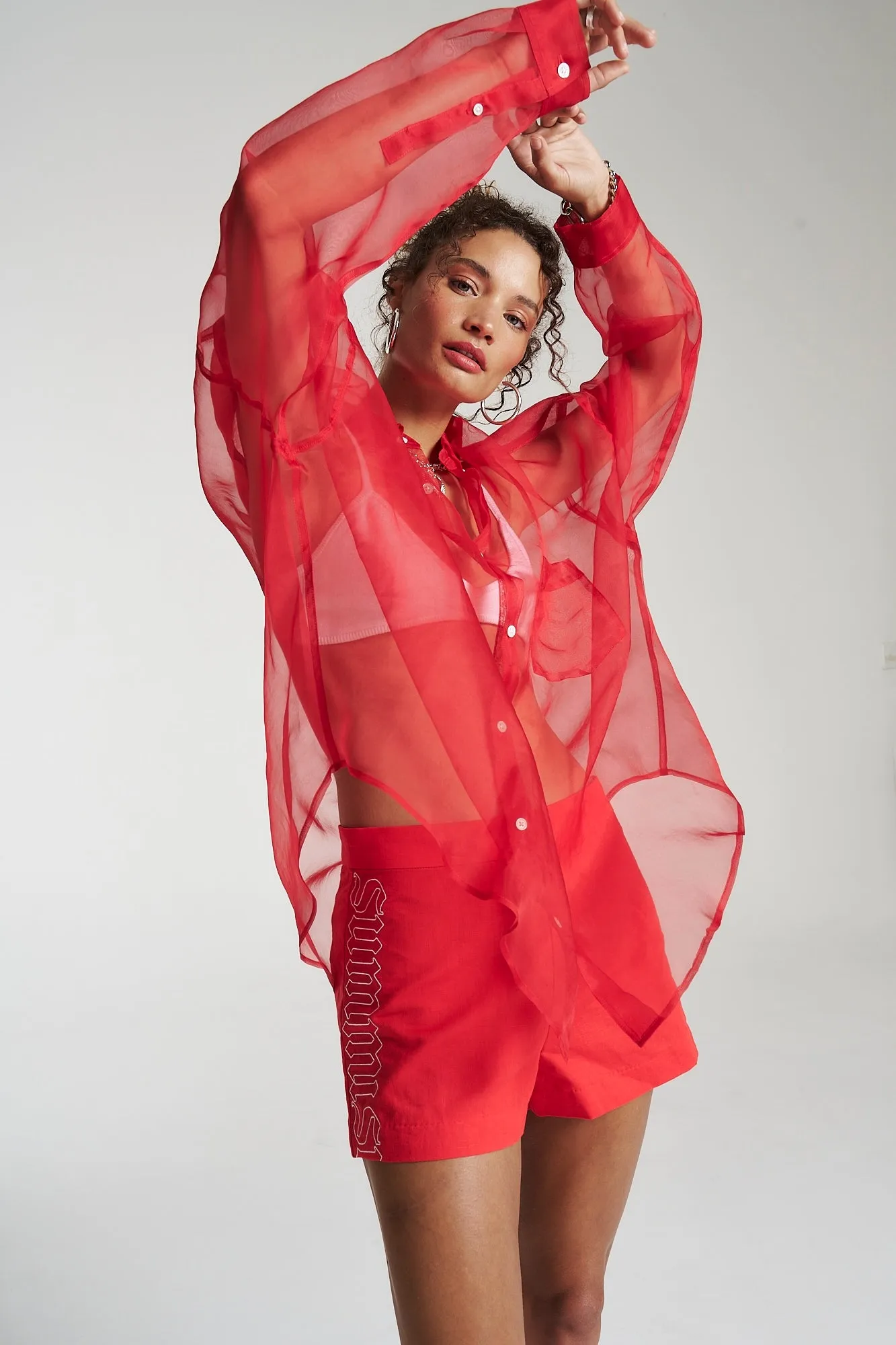 SUMMI SUMMI Womens Silk Organza Mercurio Shirt - Scarlet