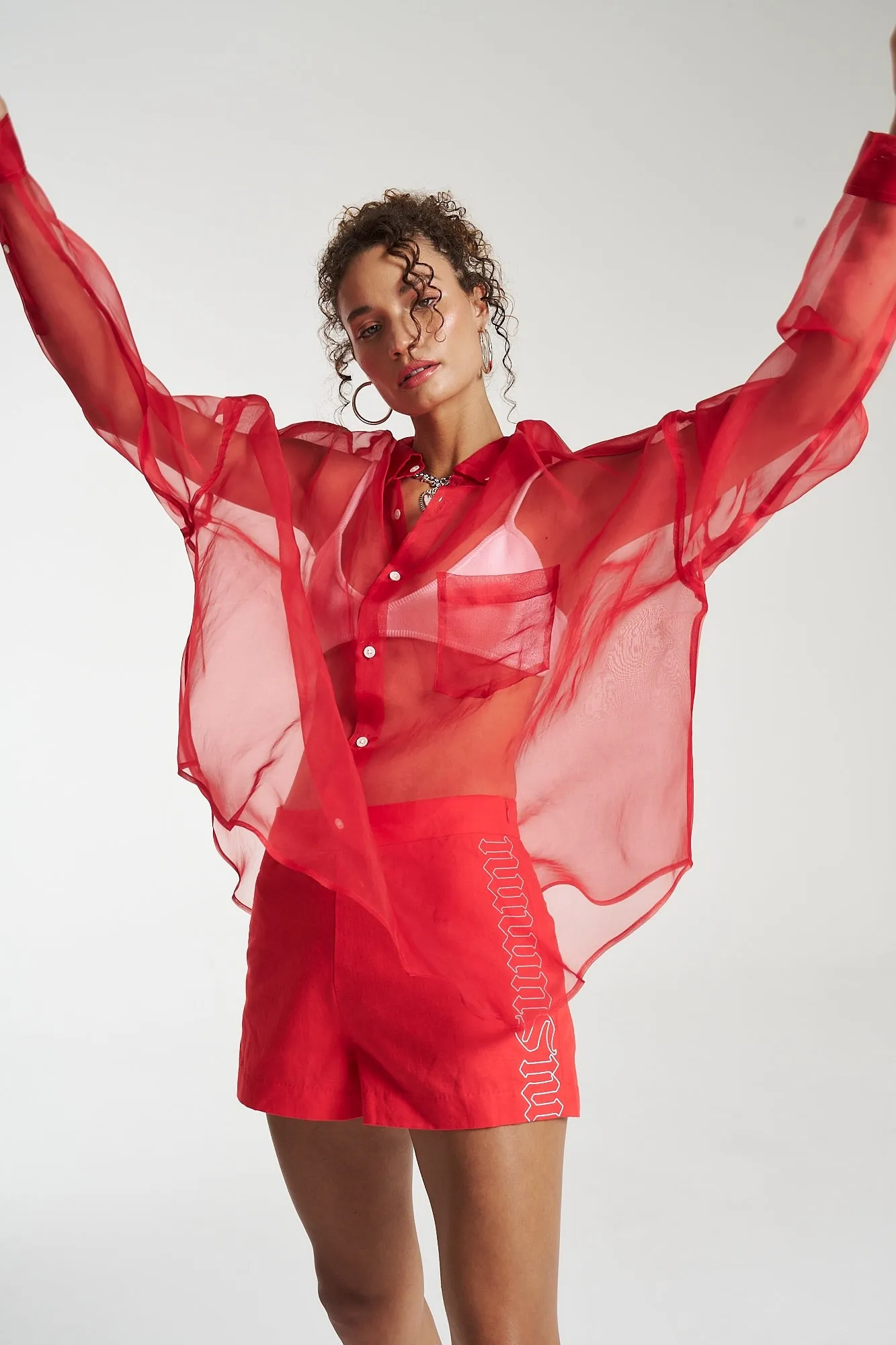 SUMMI SUMMI Womens Silk Organza Mercurio Shirt - Scarlet
