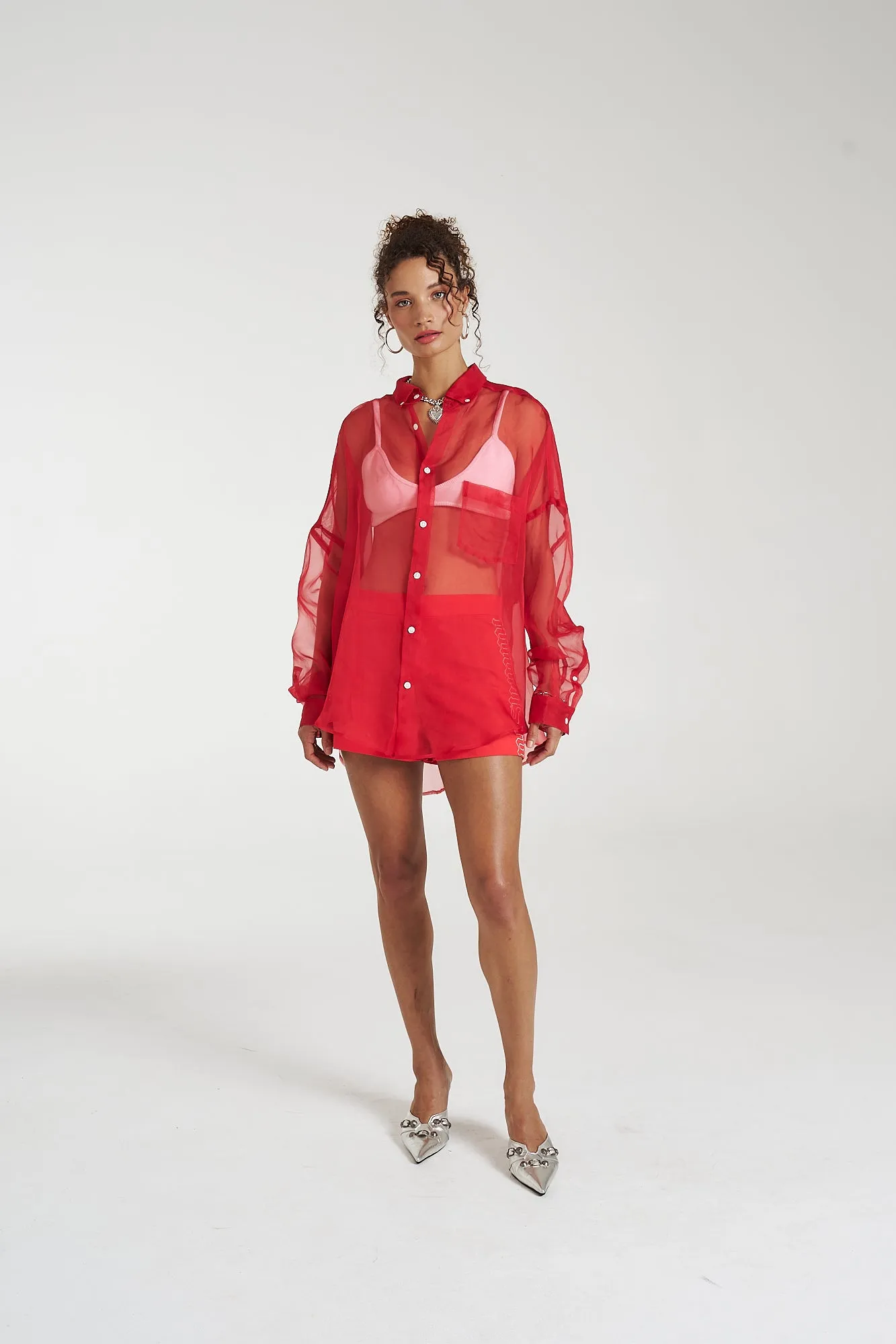 SUMMI SUMMI Womens Silk Organza Mercurio Shirt - Scarlet