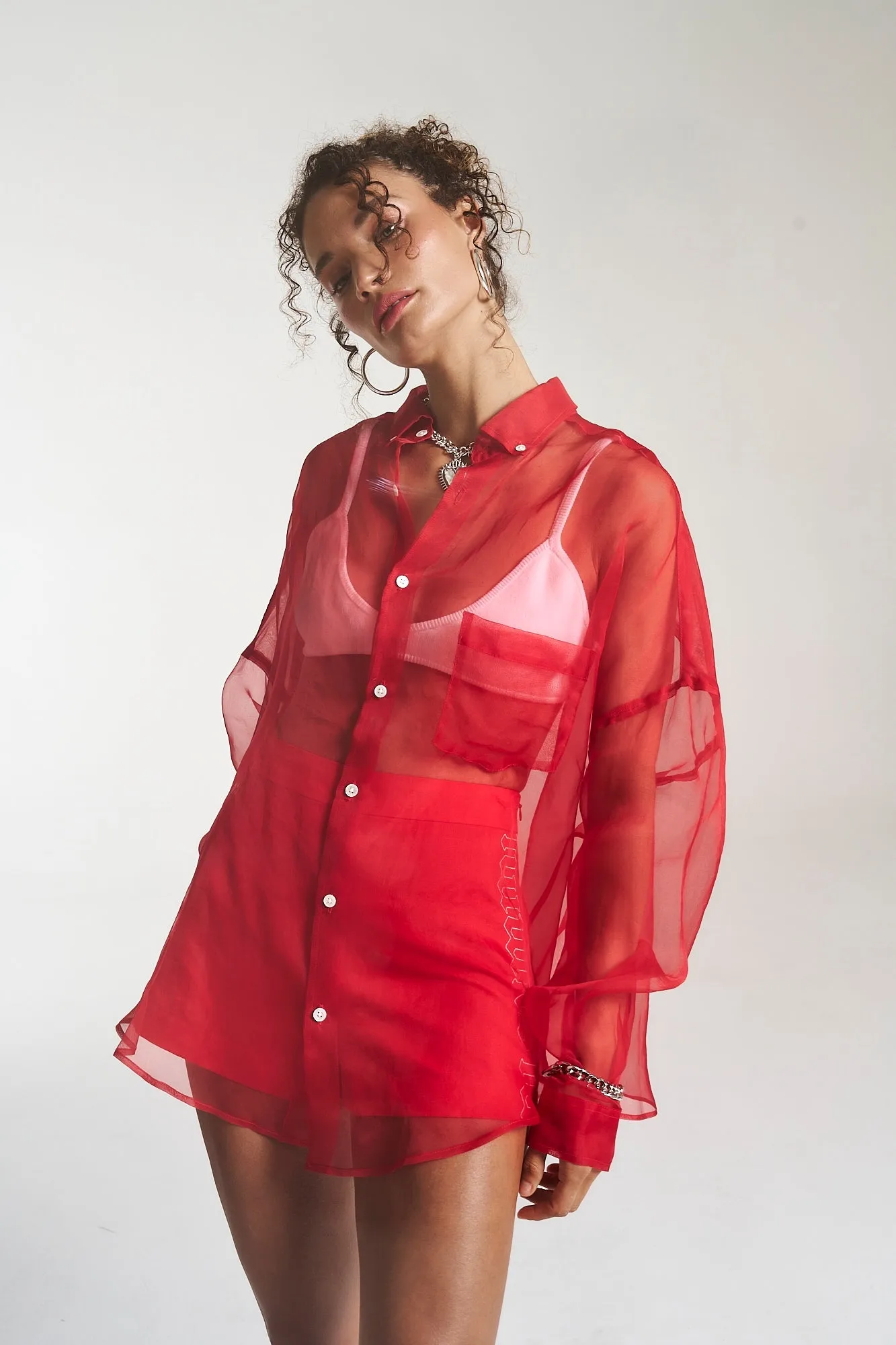SUMMI SUMMI Womens Silk Organza Mercurio Shirt - Scarlet