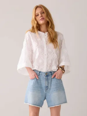 Summum Blouse with 3D Flowers White