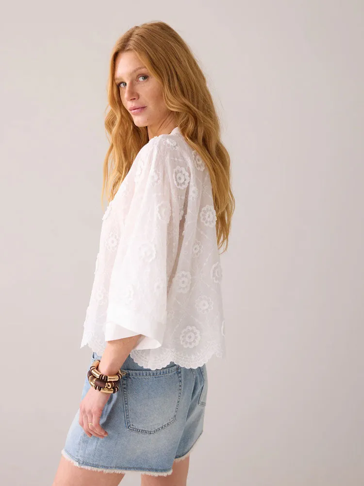 Summum Blouse with 3D Flowers White