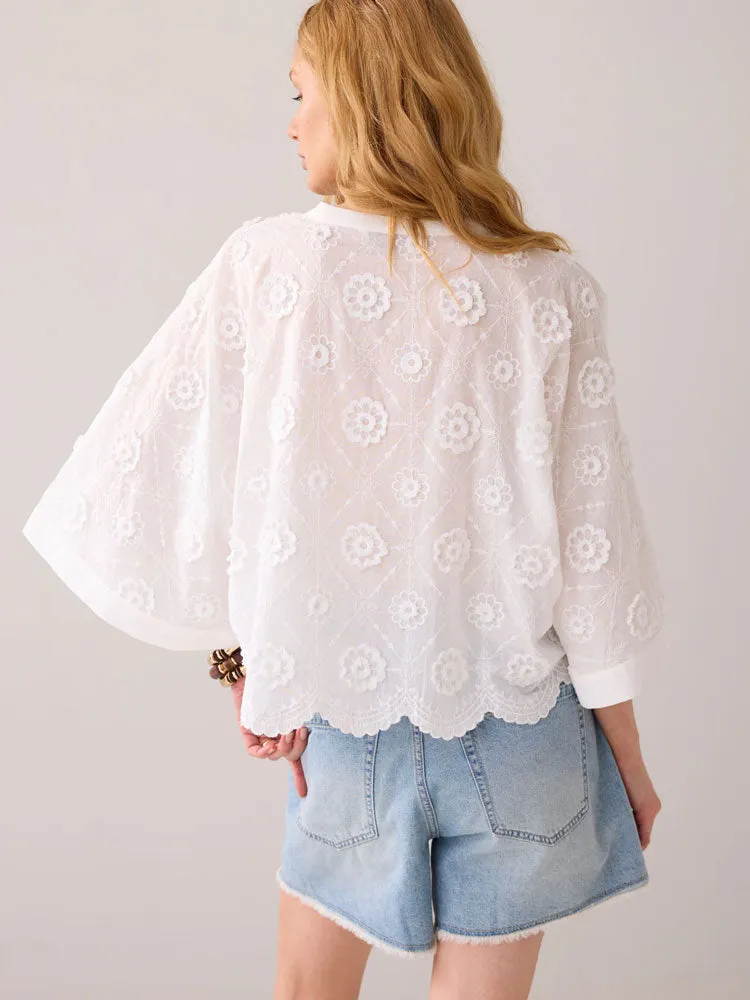 Summum Blouse with 3D Flowers White