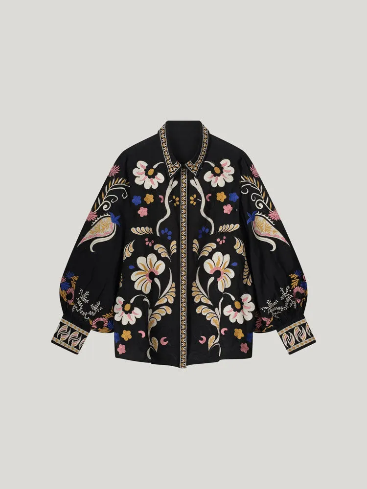 Summum Embroidered Voile Blouse Black