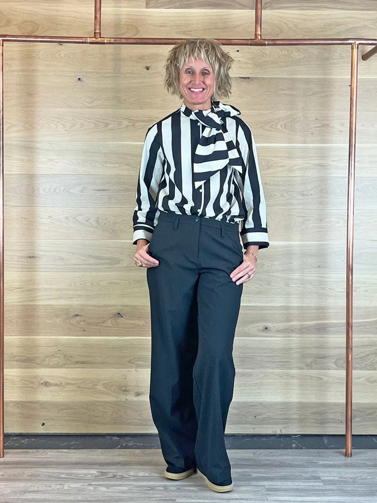Summum Stripe Printed Blouse with Bow Black & Ivory