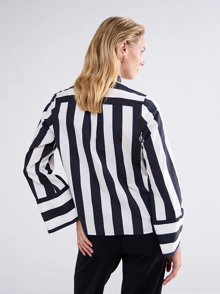 Summum Stripe Printed Blouse with Bow Black & Ivory