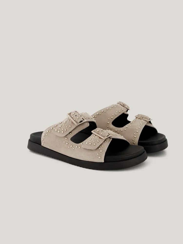 Summum Suede Stud Sandals Sesame
