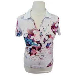 SwingDish Electric Floral Geometric Print White Polo Size L