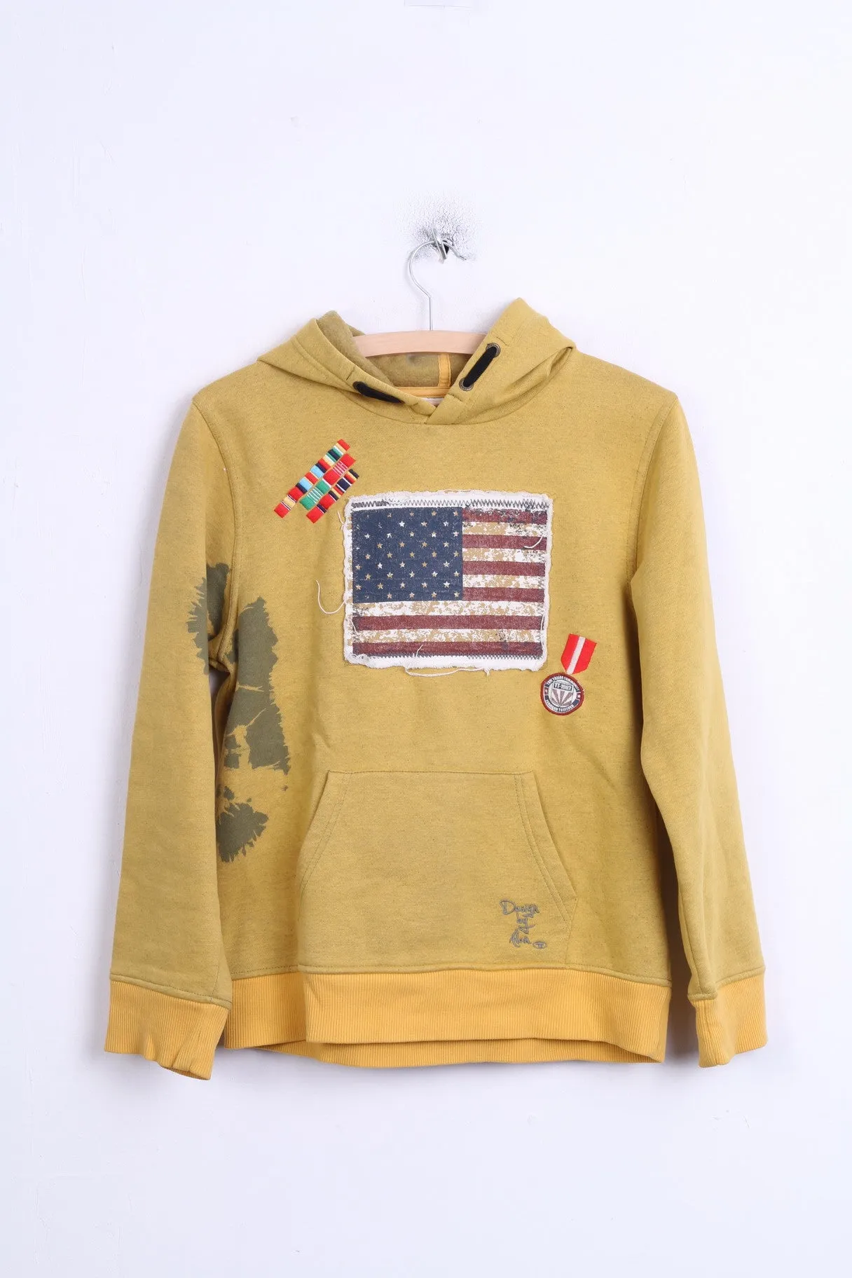 Tom Tailor Womens L Sweatshirt Yellow Hood Cotton Sport Kangaroo Pocket