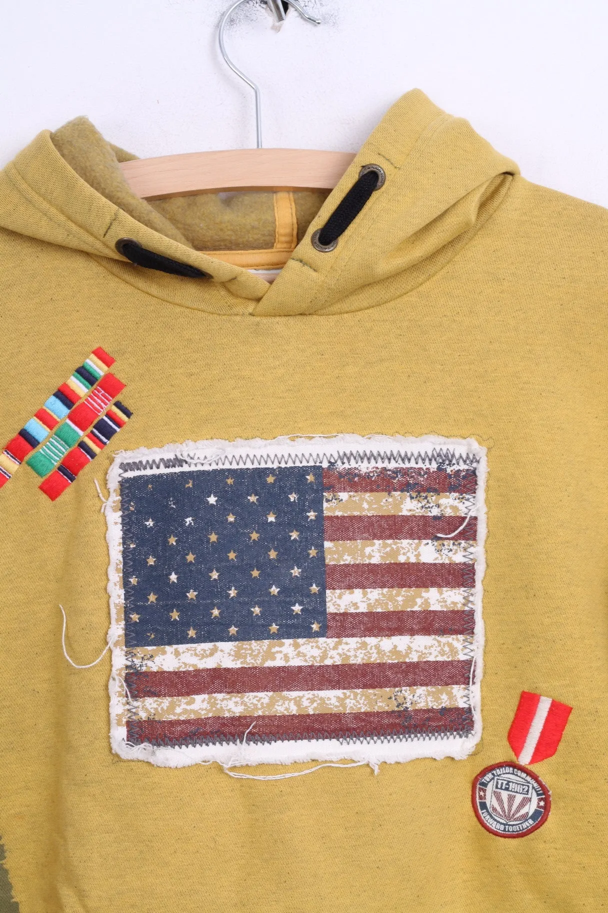 Tom Tailor Womens L Sweatshirt Yellow Hood Cotton Sport Kangaroo Pocket