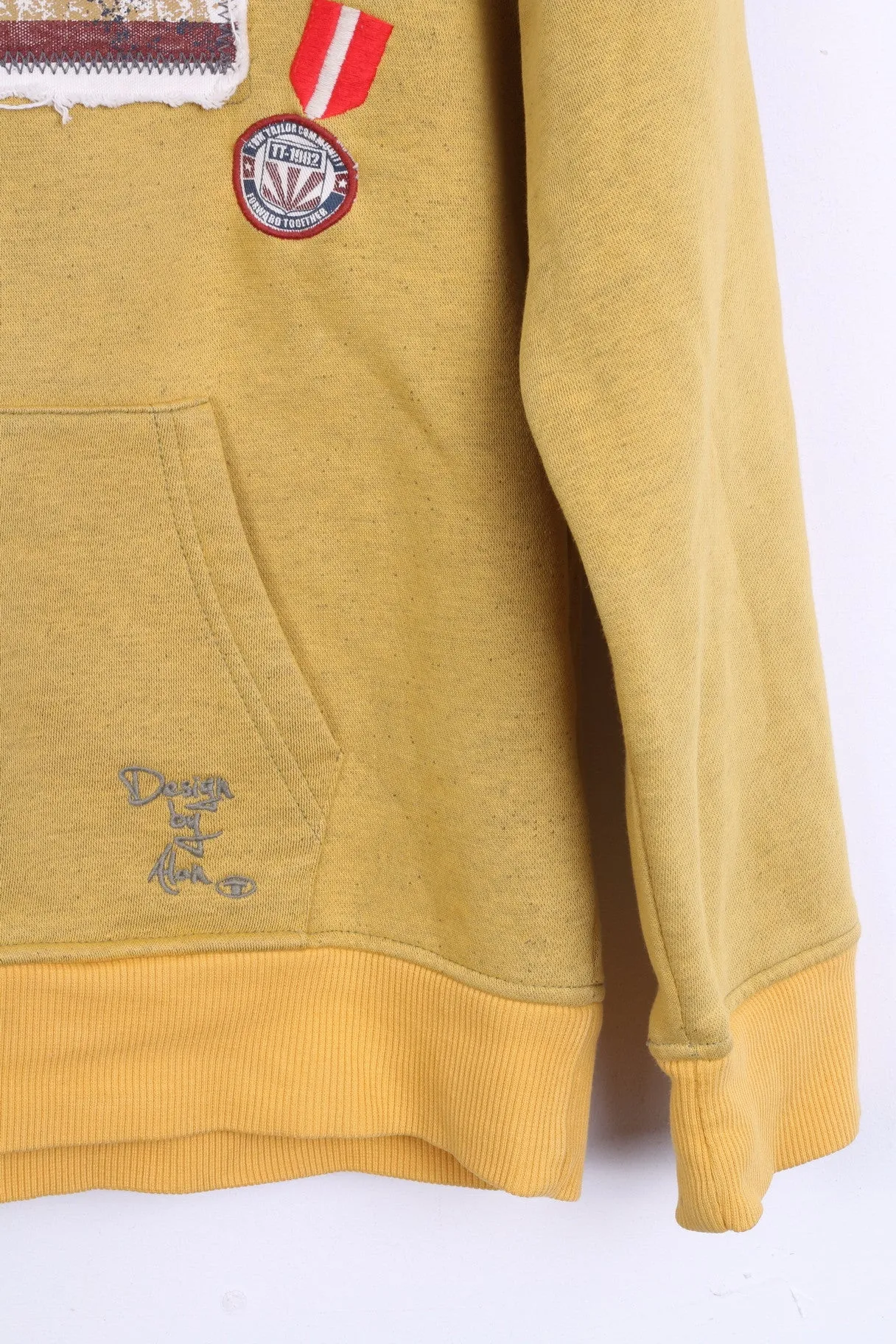 Tom Tailor Womens L Sweatshirt Yellow Hood Cotton Sport Kangaroo Pocket