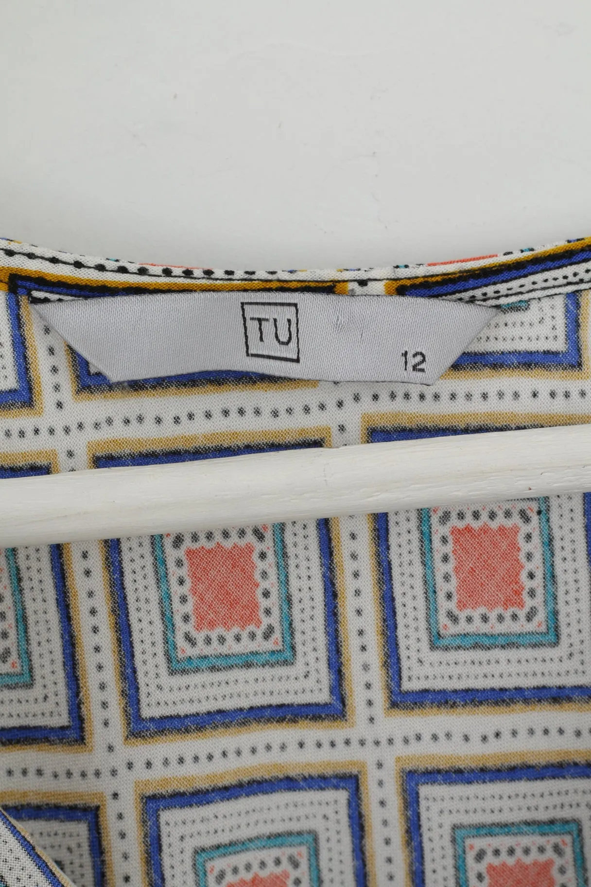 Tu Womens 12 Midi Dress Blue Geometry 100% Viscose Soft Summer