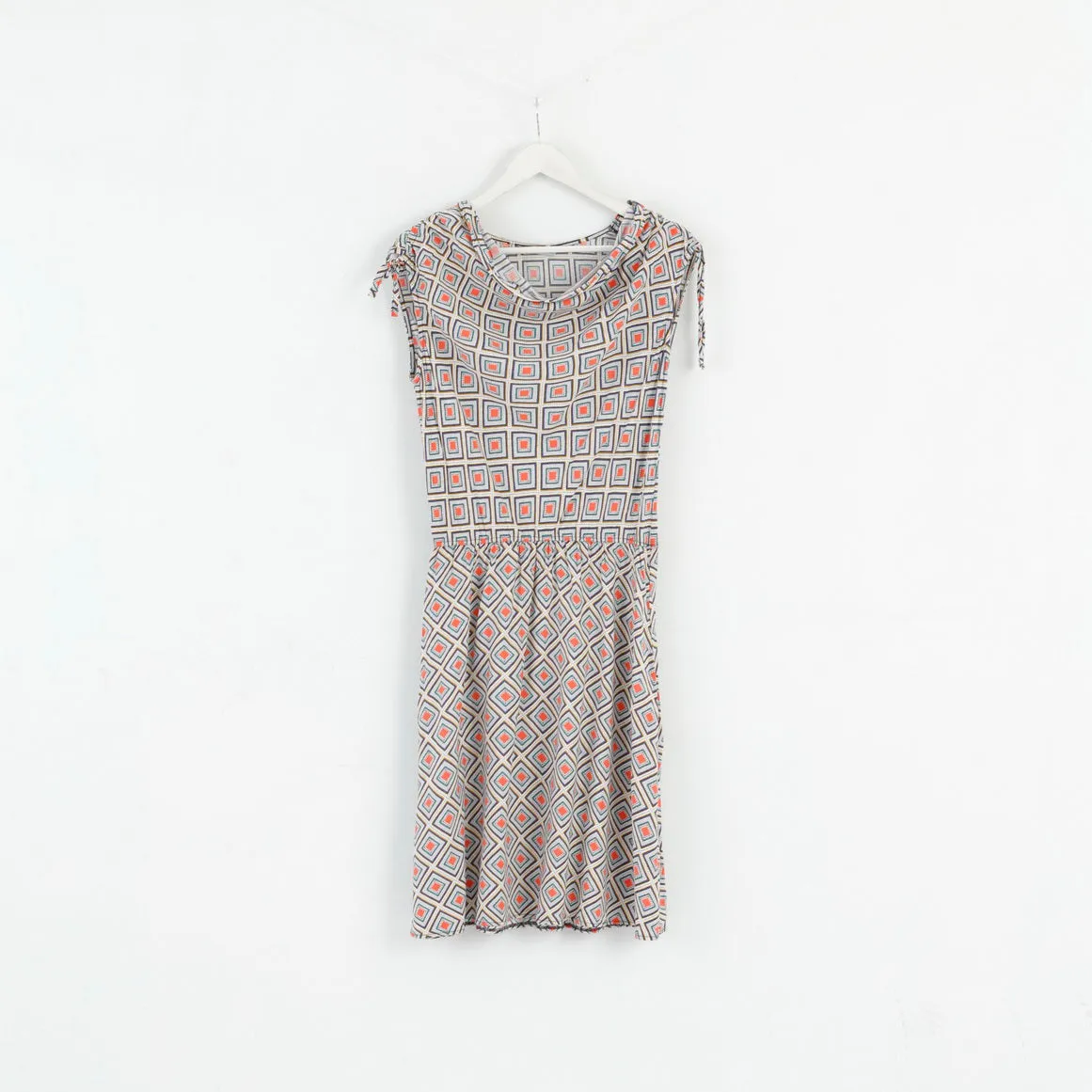 Tu Womens 12 Midi Dress Blue Geometry 100% Viscose Soft Summer