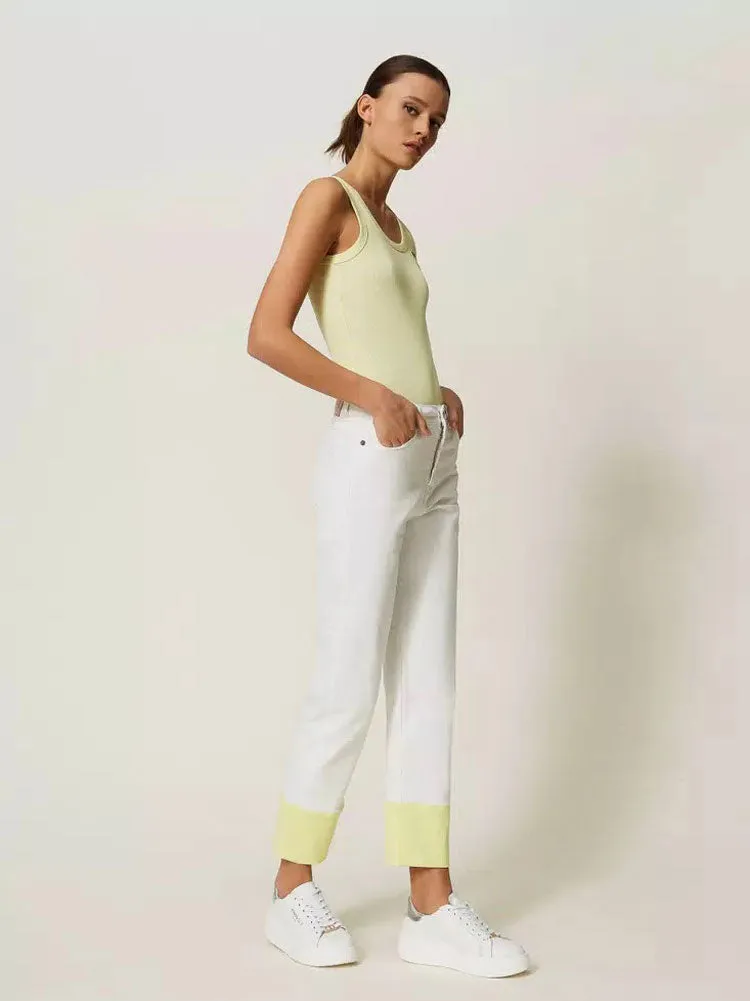 Twinset Cotton Trousers with Folded Hem White