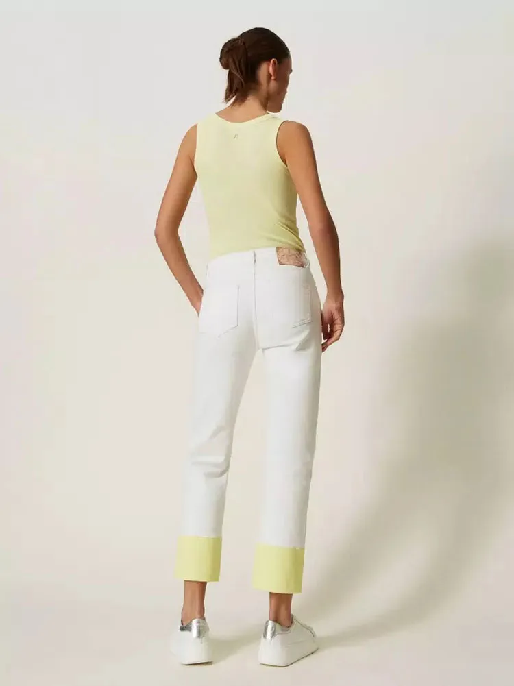Twinset Cotton Trousers with Folded Hem White
