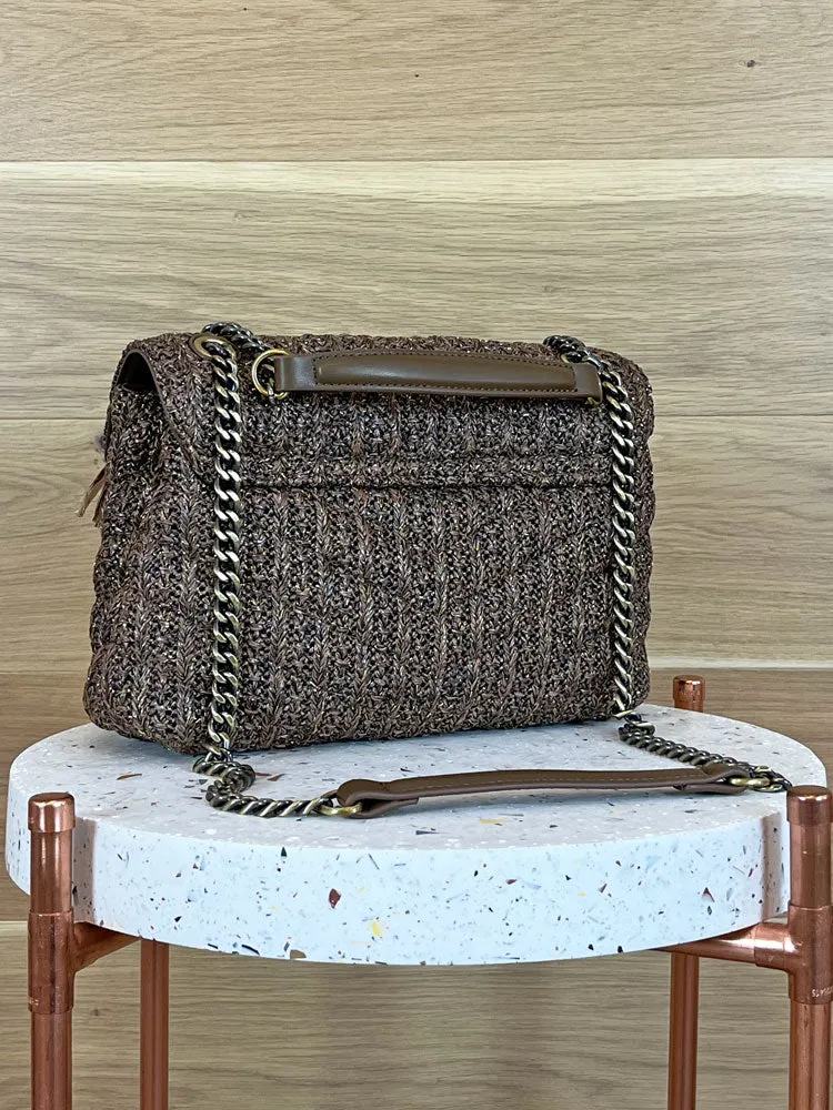 Twinset Jacquard Raffia Shoulder Bag Brown