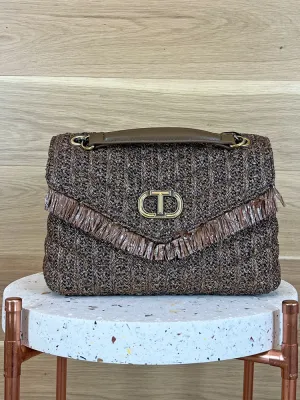 Twinset Jacquard Raffia Shoulder Bag Brown