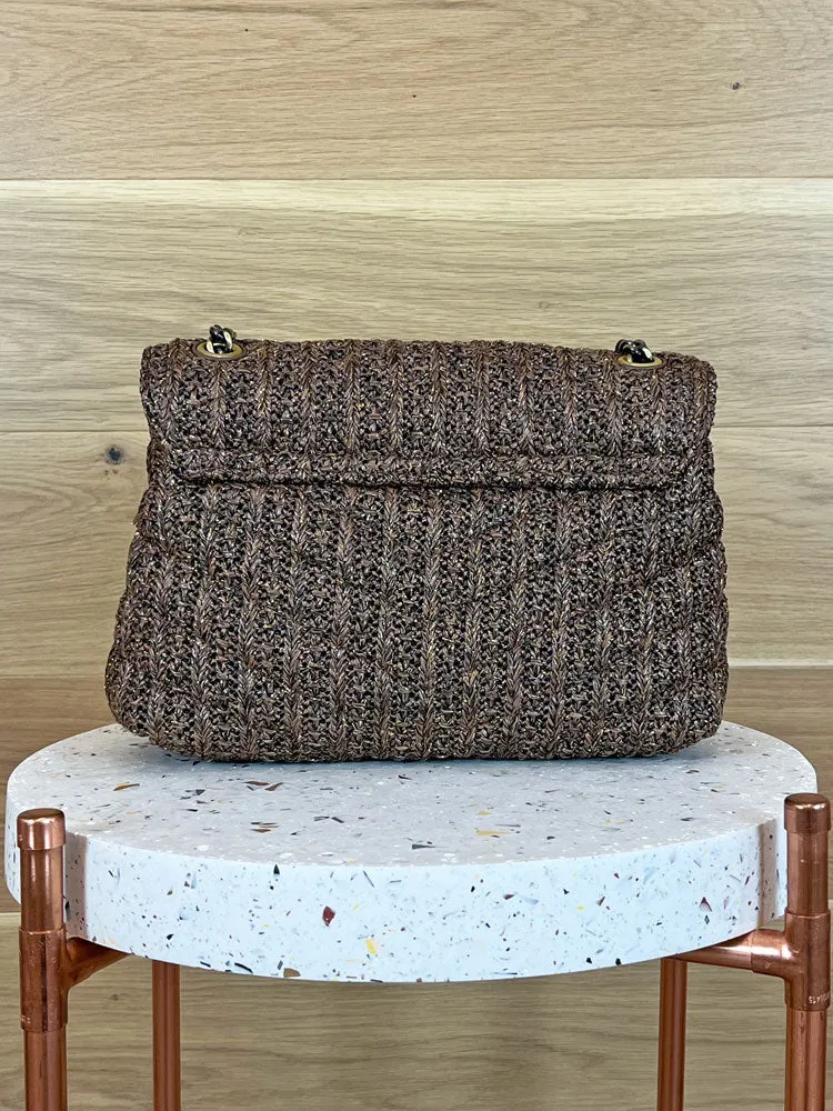 Twinset Jacquard Raffia Shoulder Bag Brown